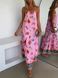 Women's Pink Tube Summer Dress with Vacation Print for a Casual and