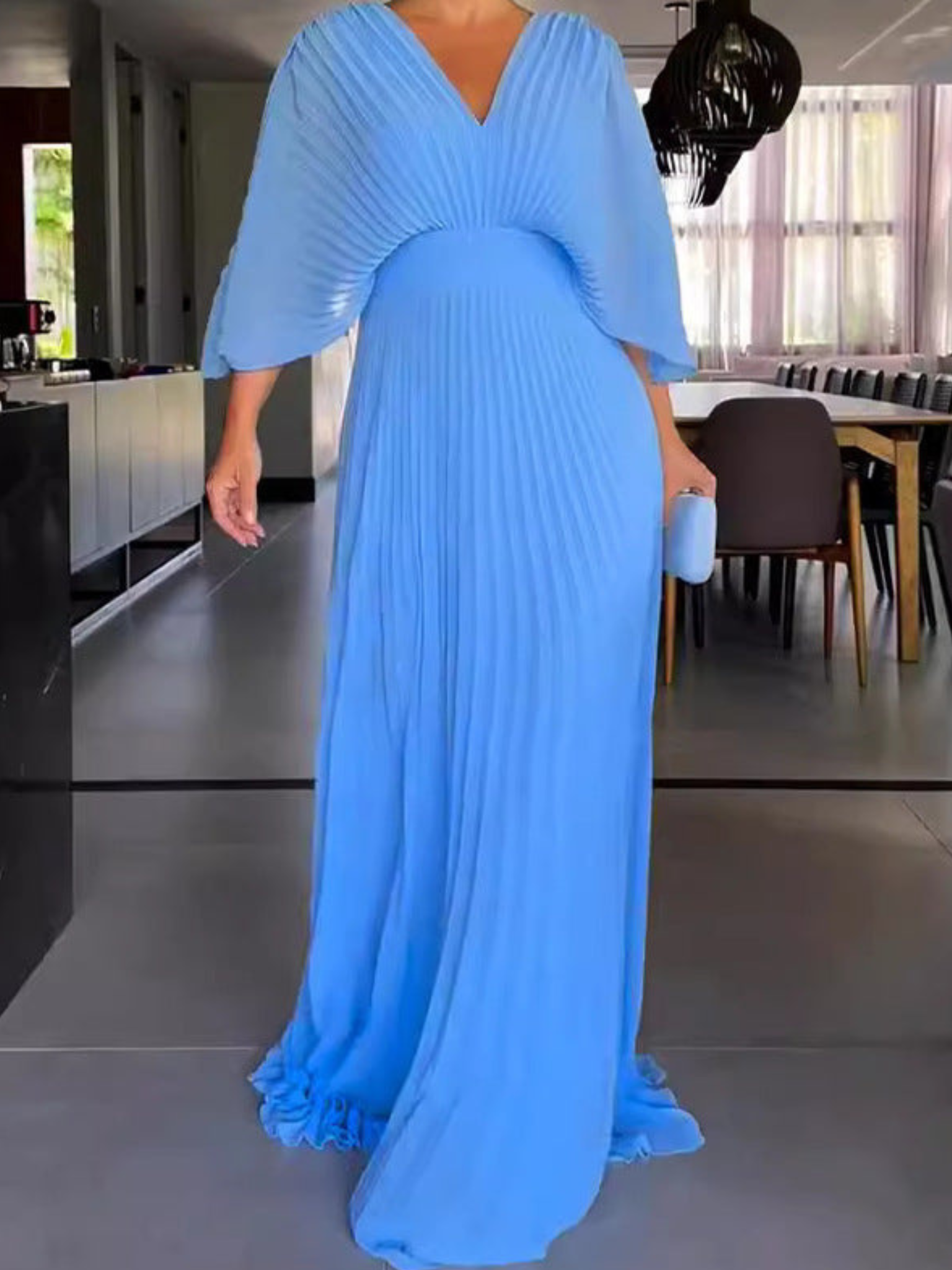 Bold, Vibrant Pleated Maxi Dress