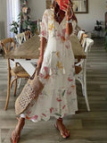 Women's Elegant Casual Long Dress with V-Neck Print