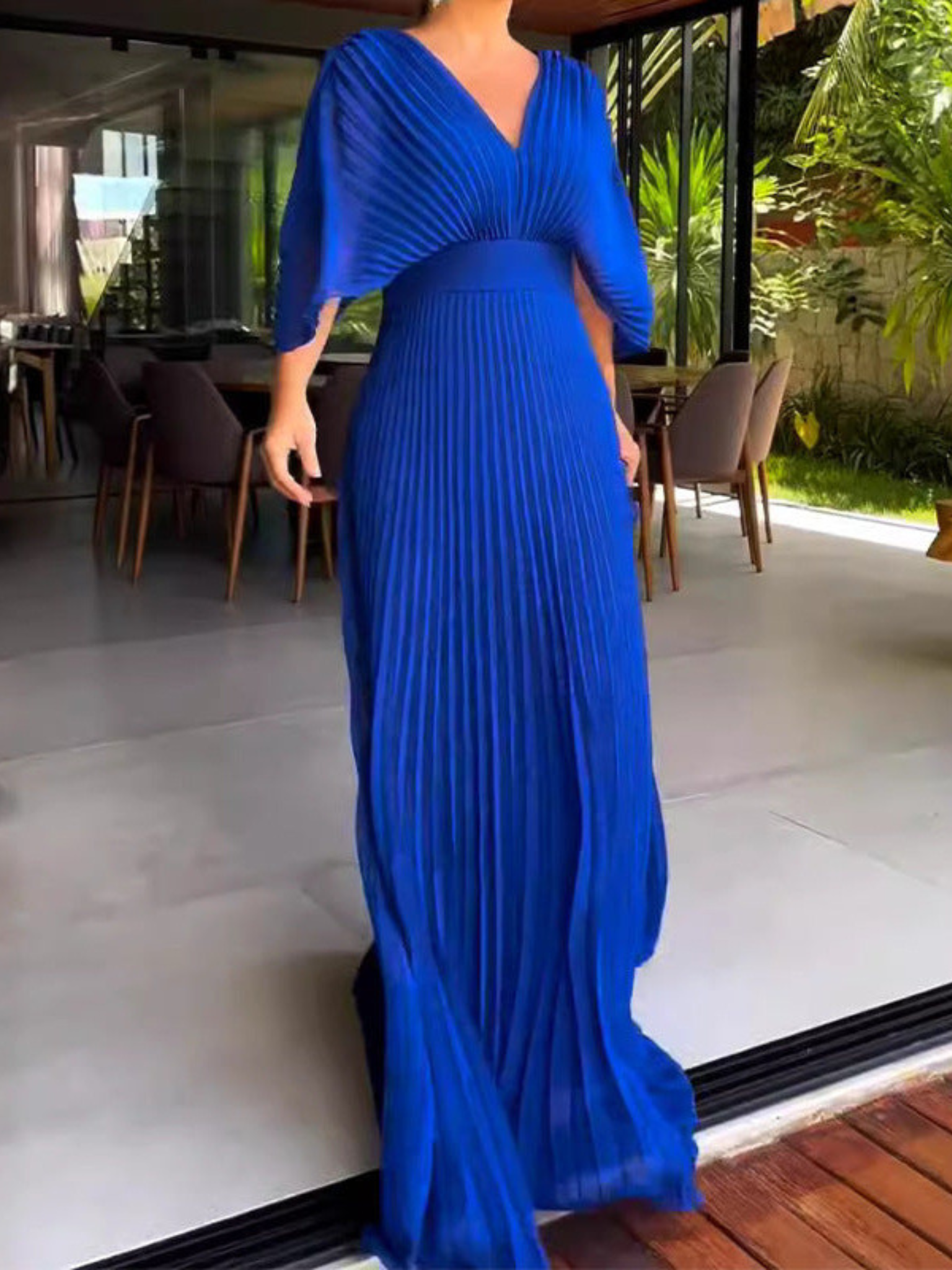 Bold, Vibrant Pleated Maxi Dress
