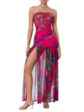 Women's Maxi Flared Strapless Dress with Slit Skirts for an Elegant