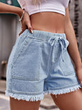 Women's Waist Denim Shorts with Adjustable Drawstring