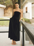 Women's Elegant Linen Blends Long Tube Dress with Pockets