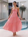 Women's Elegant Back Smocking Tiered Cami Maxi Dress