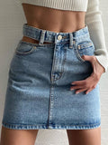 Women's Waist Cut-Out Denim Mini Skirt – Sleek, Flattering Fit with