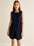 Women's Ella Sleeveless Denim Dress with a Classic Crew Neck