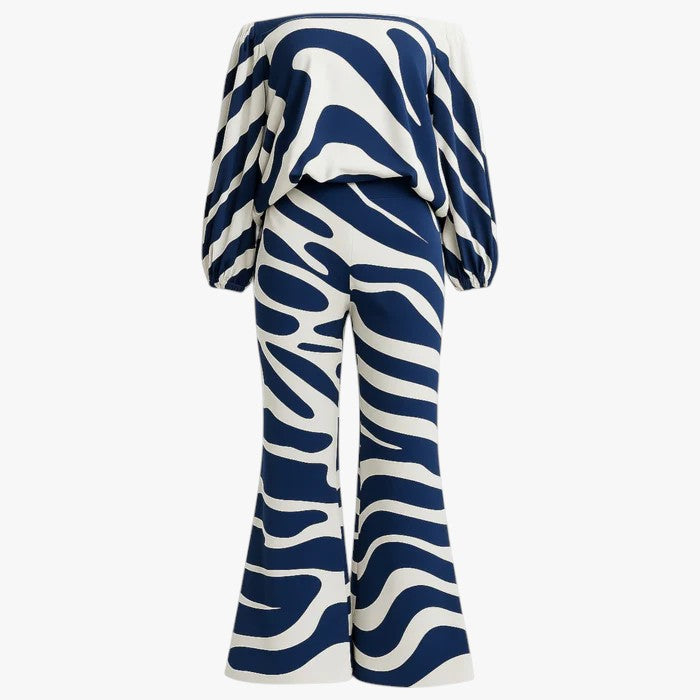 Jane | Kvinders Elegant Blomsterprint Bred Ben Dragt - Blå - Kvinders tøj - {{ product_tags }