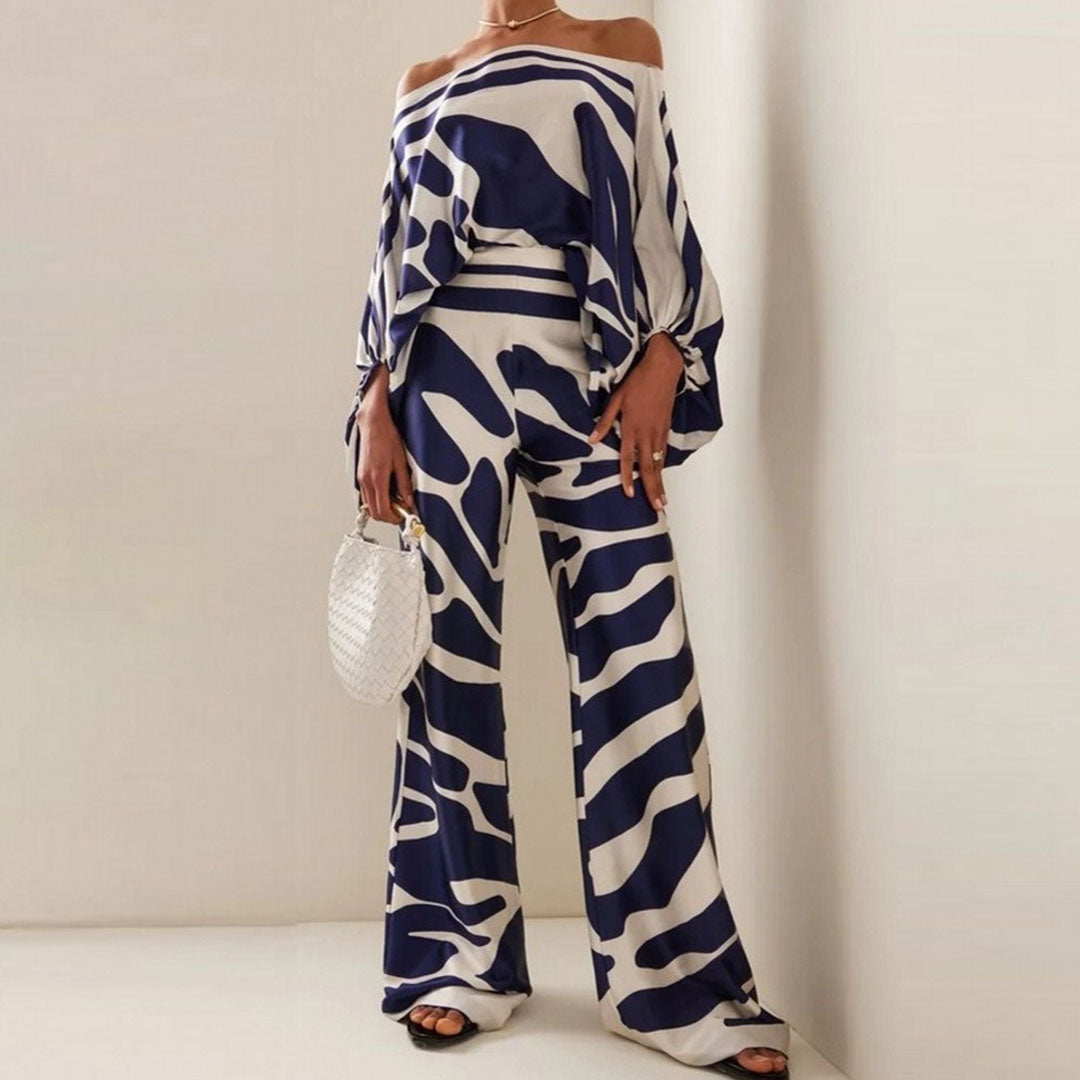 Chic Women's One-Shoulder Printed Two-Piece Set – Stylish & Trendy