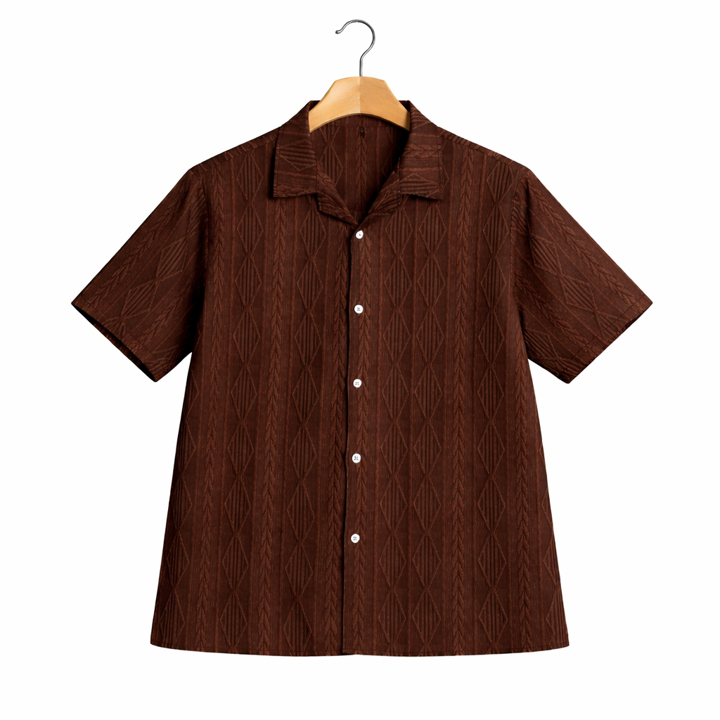 Bold Geometric Jacquard Cuban Shirt - Modern Pattern, Effortless Style