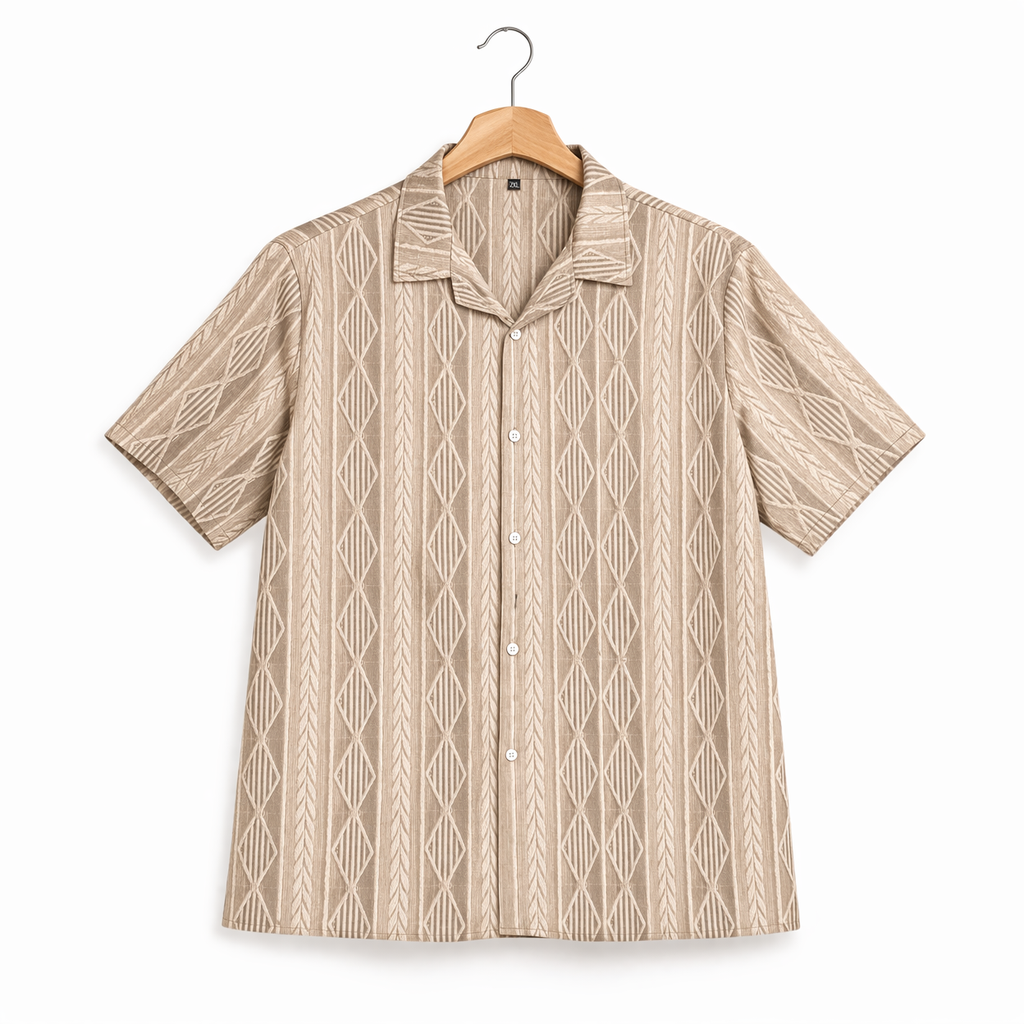 Bold Geometric Jacquard Cuban Shirt - Modern Pattern, Effortless Style