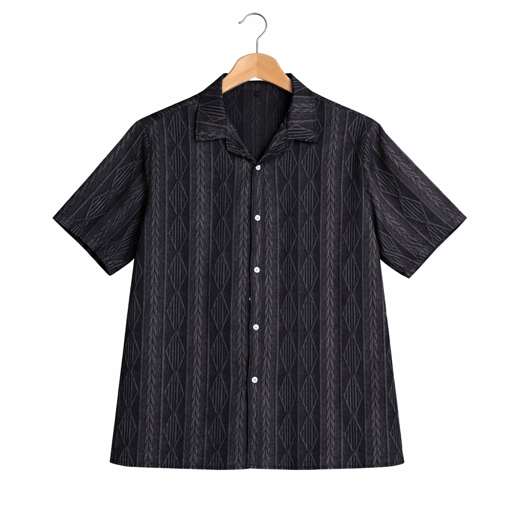 Bold Geometric Jacquard Cuban Shirt - Modern Pattern, Effortless Style