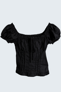 Retro Romantic Black Ruffled Corset Puff Sleeve Top