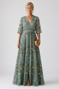 Floral V Neck Short Sleeve Maxi Dress