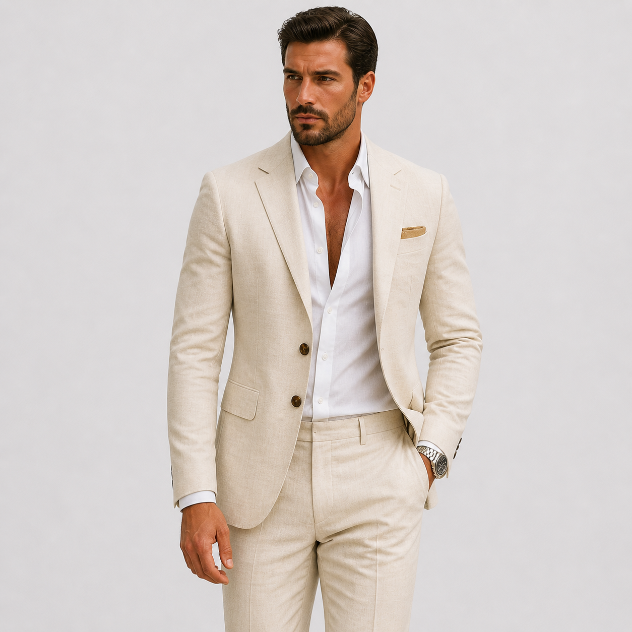 Herre Linnedjakkesæt Slim-Fit - Sommerlig Elegance - - Suits - {{ product_tags }
