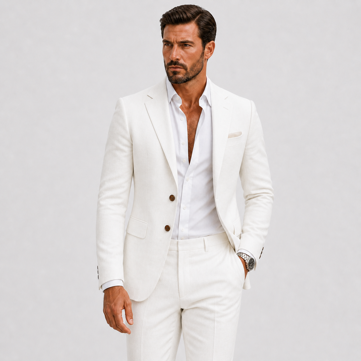 Herre Linnedjakkesæt Slim-Fit - Sommerlig Elegance - Wit - Suits - {{ product_tags }