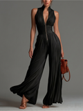 Zsófia Jumpsuit - Black Pleated Chiffon