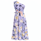 Elegant Light Green Floral One-Shoulder Ruched A-Line Maxi Dress in Chiffon
