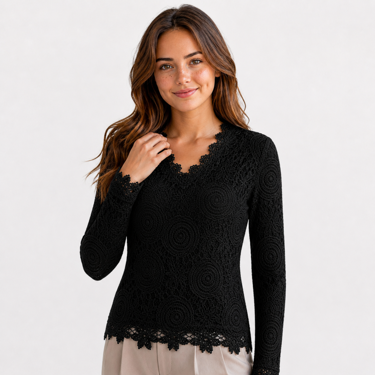 Elegant Long-Sleeve Lace Top