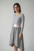 Gray striped retro and stretchy bodycon dress for an elegant silhouette
