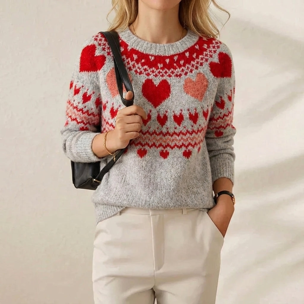 Cotton Sweater Featuring a Heart Pattern