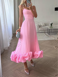 Women's Elegant A-line Maxi Dress with Stylish Suspenders and Flowing