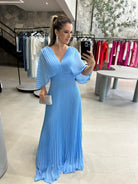 Bold, Vibrant Pleated Maxi Dress