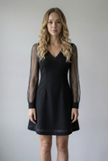 Rhinestone Applique Thermo Dress with Asymmetric Off-Shoulder Neckline and Long Sleeves