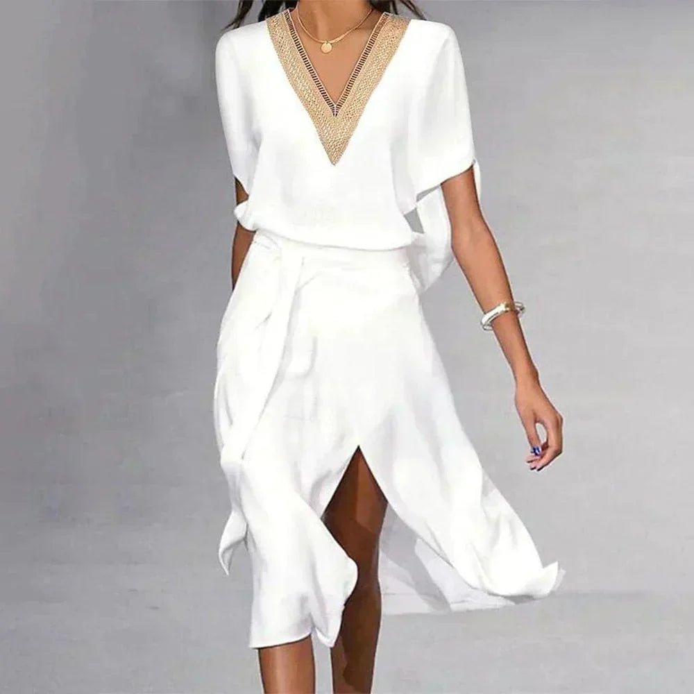 Women's Elegant V-Neck Wrap Midi Dress
