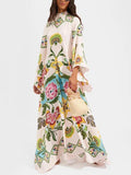 Women's Elegant flowing long dress with sunny floral pattern