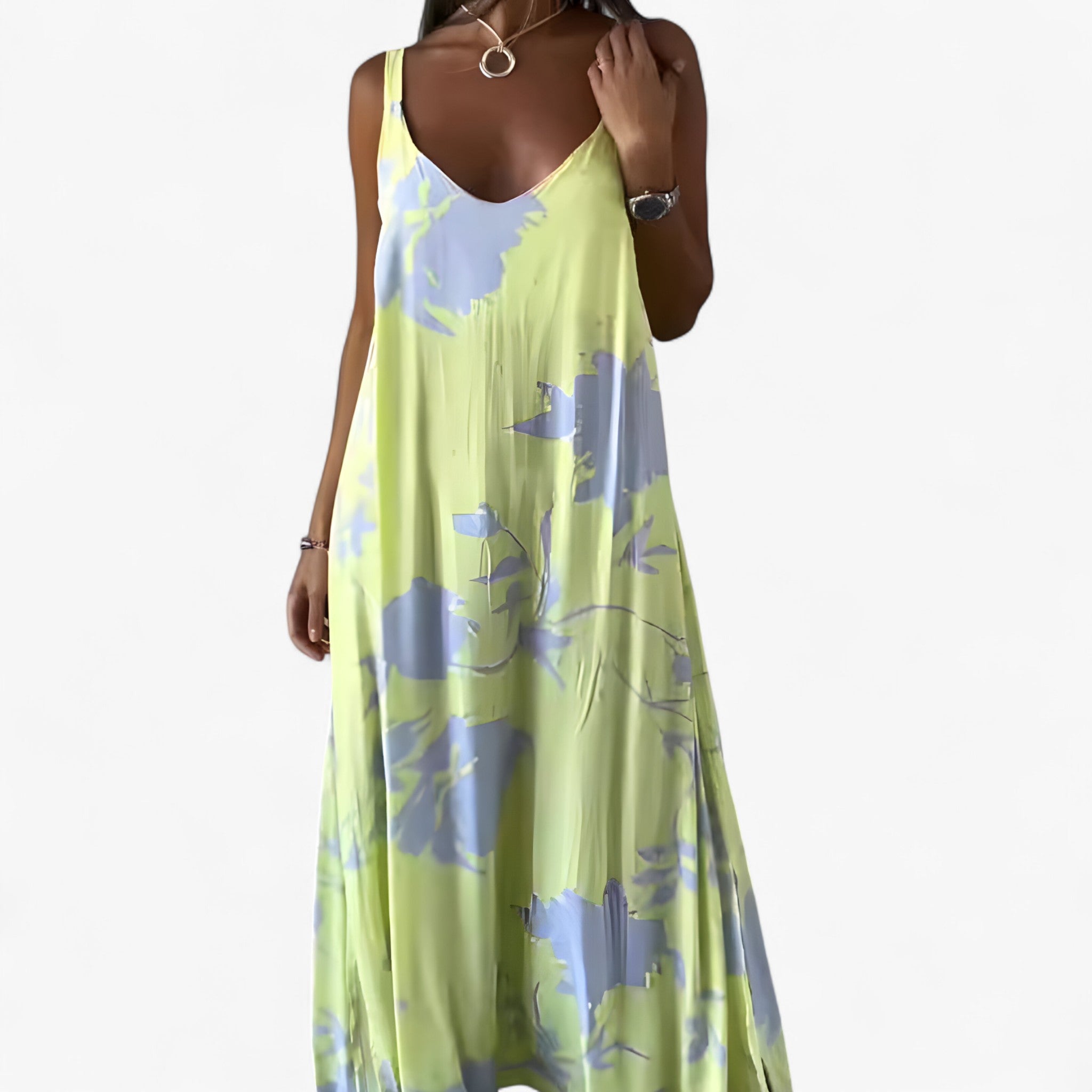 Women's Floral Maxi Dress - Vibrant Floral Print, Flowing Floor-Skimming Maxi