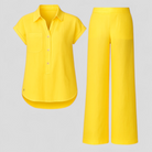 Ismeralda | Kvinders Elegant Linned Sæt til Sommer - Gul - Tøj sæt - {{ product_tags }