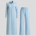 Valeria | Kvinders Elegant Sommer Sæt med Blusekjole og Bukser - Blå - Kvinders tøj - {{ product_tags }