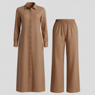 Valeria | Kvinders Elegant Sommer Sæt med Blusekjole og Bukser - Brun - Kvinders tøj - {{ product_tags }