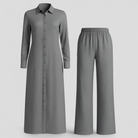 Valeria | Kvinders Elegant Sommer Sæt med Blusekjole og Bukser - Mørkegrå - Kvinders tøj - {{ product_tags }