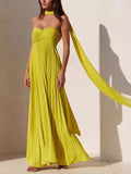 Timeless Simple Elegant Look Tube Dress with Pleats and Ribbon
