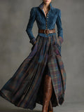 Women's Tracy Blue Faux Suede Plaid Maxi Dress – Effortlessly Chic