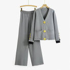 Elena | Strikket todelt sæt med cardigan og bukser - Grå En størrelse passer alle - women's fashion - {{ product_tags }