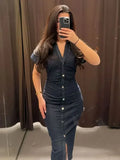 Women's Charlene Denim V-Neck Maxi Dress - Effortlessly Chic Everyday