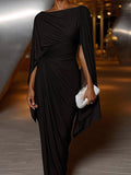 Women's Slim long trendy dress with irregular pleats and elegant