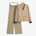 Women's Knitted Two-Piece Set with Cardigan and Trousers