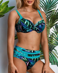Women's Stylish High-Waist Bikini with Chic Leaf Pattern