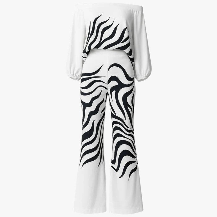 Jane | Kvinders Elegant Blomsterprint Bred Ben Dragt - Sort - Kvinders tøj - {{ product_tags }