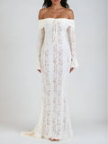 Women's Elegant Long Maxi Lace Dress with Off-the-Shoulder Design
