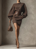 Women's Sleek, Structured Belted Short Knit Dress