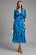 Margaret Women's Floral Puff-Sleeve V-Neck Midi Dress – Effortless
