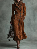 Women's Elegant double-sided reversible long coat with suede and