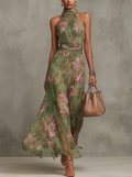 Women's Floral Print Halter Neck Maxi Dress