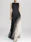 Women's Elegant Black High Waist Tulle Sleeveless Maxi Dress for a