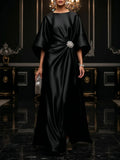 Women's Elegant Black Satin Maxi Dress for a Sophisticated Look