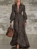 Elegant Vintage Maxi Dress with Paisley Pattern and Zipper